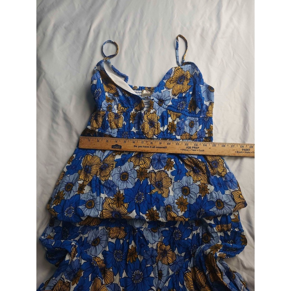 BOG Collective Maxi Dress Womens Medium Blue Floral Tiered Smocked Sleeveless - Picture 3 of 5